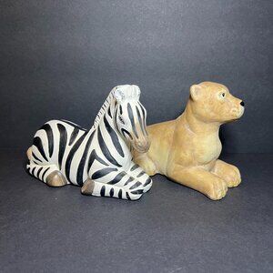 Vintage Set of 2 K's Collection Ceramic Safari Zebra & Lioness Animal Figures